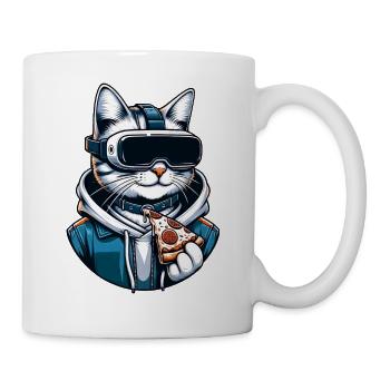 Cat as VR Gamer, Virtual Reality Pizza Game - Mug - white - Right