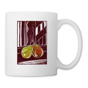 Linolschnitt Birnen Farbvariante - Tasse - Weiß - Rechts