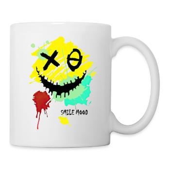 Lächeln Karikatur Vektor Lächeln Lustiges Symbol Glückliches Gesicht - Tasse - Weiß - Rechts