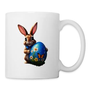 Kleiner Osterhase mit blauem Osterei - Tasse - Weiß - Rechts