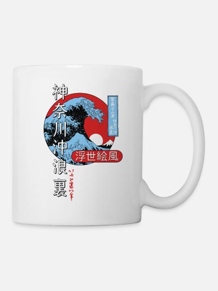 la grosse vague au large de Kanagawa, Japon - Mug blanc - blanc