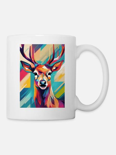 Bunter Hirschkopf - Tasse - Weiß