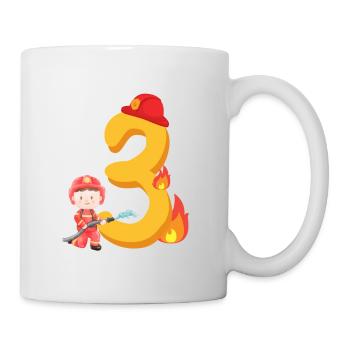 Dritter Geburtstag Feuerwehr Feuerlöschen zum 3. - Tasse - Weiß - Rechts