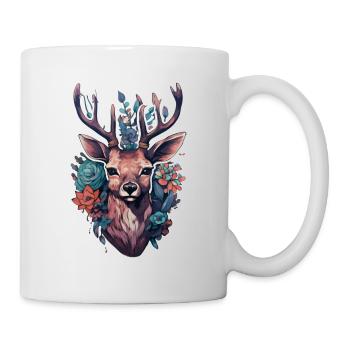 Chevreuils entourés de fleurs - Mug blanc - blanc - Droite