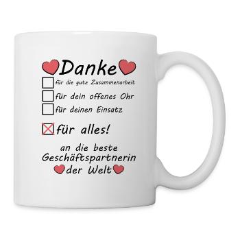 Danke Dankeschön sagen an Geschäftspartnerin - Tasse - Weiß - Rechts