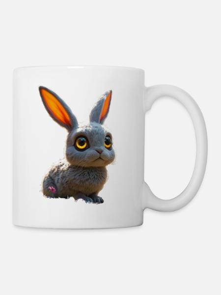 cute, big eye-shaped rabbit with bright eyes - Mug - white