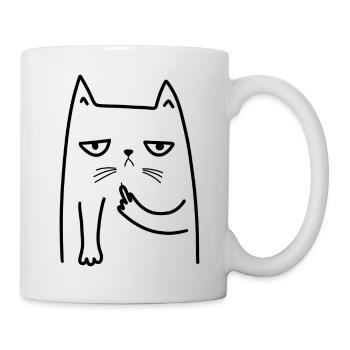 lustige Katze... Mittelfinger - Tasse - Weiß - Rechts
