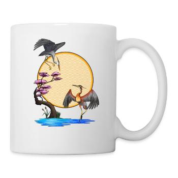 Reiher - Japan - Sonne - Eleganz - Tasse - Weiß - Rechts