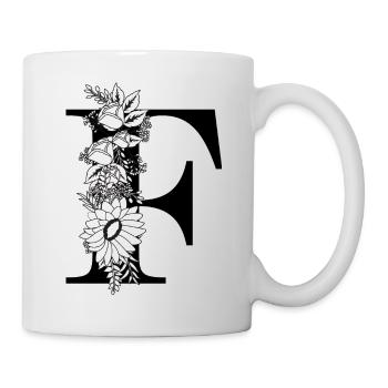 Lettre f floral noir et blanc - Mug blanc - blanc - Droite