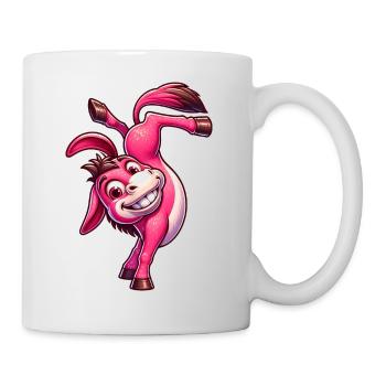 Süßer pinker Esel Handstand Sportlich Cartoon - Tasse - Weiß - Rechts
