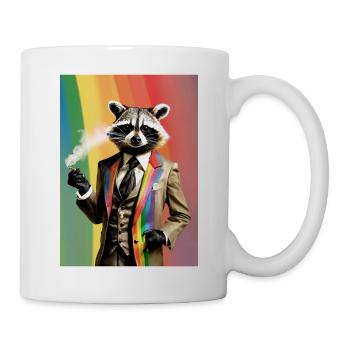 Smoking racoon in rainbow flag - Mug - white - Right