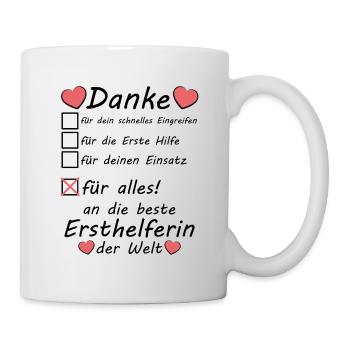 Beste Ersthelferin Danke Dankeschön sagen - Tasse - Weiß - Rechts