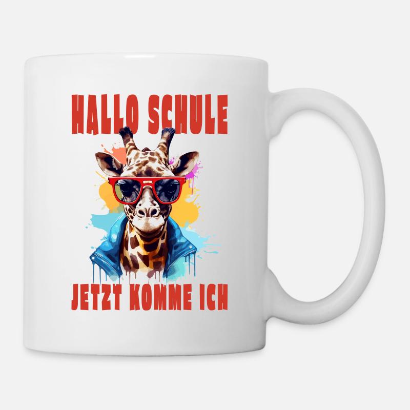 Einschulung - Hallo Schule - Coole lustige Giraffe - Tasse - Weiß