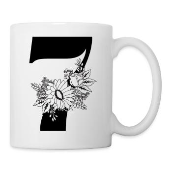 Numéro 7 floral noir -7e anniversaire floral - Mug blanc - blanc - Droite