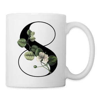 Nummer 8 Grüne Blumen - 8. Blumengeburtstag - Tasse - Weiß - Rechts