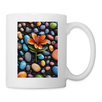 Une fleur au milieu de galets de couleurs - Mug blanc - blanc - Droite