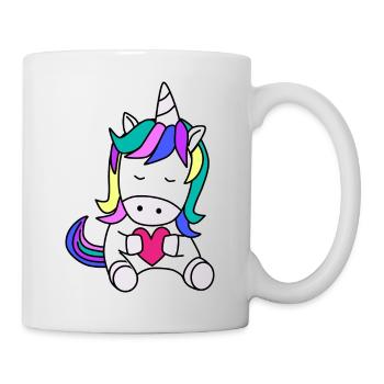 Licorne mignonne avec un coeur à la main // pour les enfants - Mug blanc - blanc - Droite