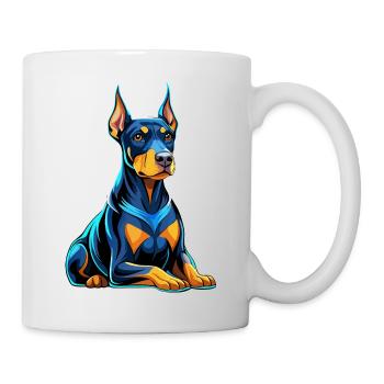 Dobermann sitzend mit Hundeblick - Tasse - Weiß - Rechts