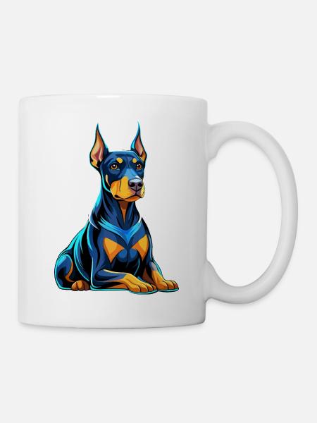 Dobermann sitzend mit Hundeblick - Tasse - Weiß