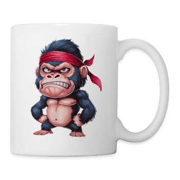 Lustiger Wütender Cartoon-Affe mit rotem Halstuch - Tasse - Weiß - Rechts