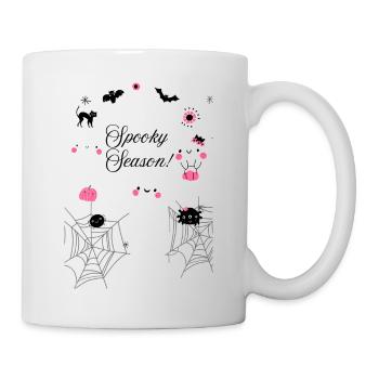 Schwarz und Pink illustrierte gruselige Jahreszeit - Tasse - Weiß - Rechts