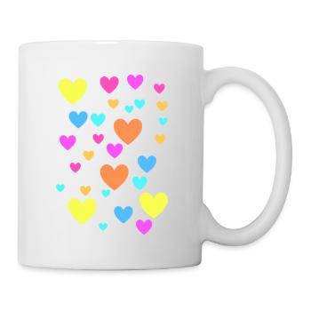 Herzen, Herz,bunte herzen,pastell,pink, blau, gelb - Tasse - Weiß - Rechts