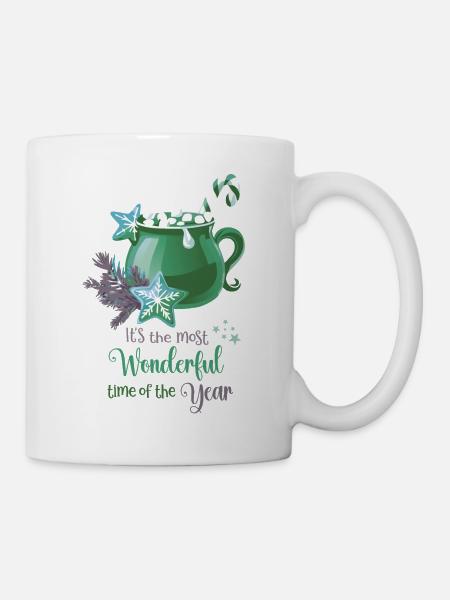 Hot Cacao, It's the most wonderful time, green - Tasse - Weiß