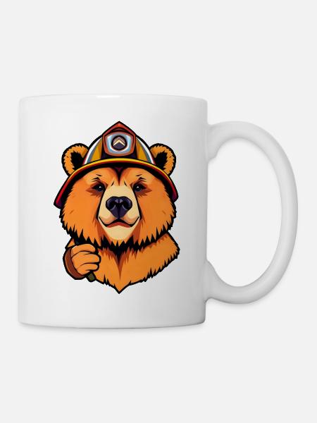 Ours en peluche courageux pompier prêt à l’action - Mug blanc - blanc