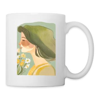 Art minimaliste | Femme au portrait vert - Mug blanc - blanc - Droite