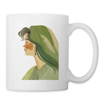 Art minimaliste | Femme au portrait vert - Mug blanc - blanc - Droite