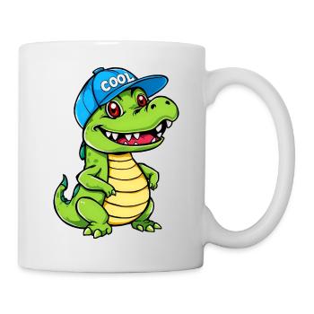 Glückliches Cartoon-Krokodil mit blauer Baseballkappe - Tasse - Weiß - Rechts