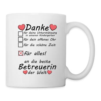 Beste Betreuerin Kita Kindergarten Danke sagen - Tasse - Weiß - Rechts