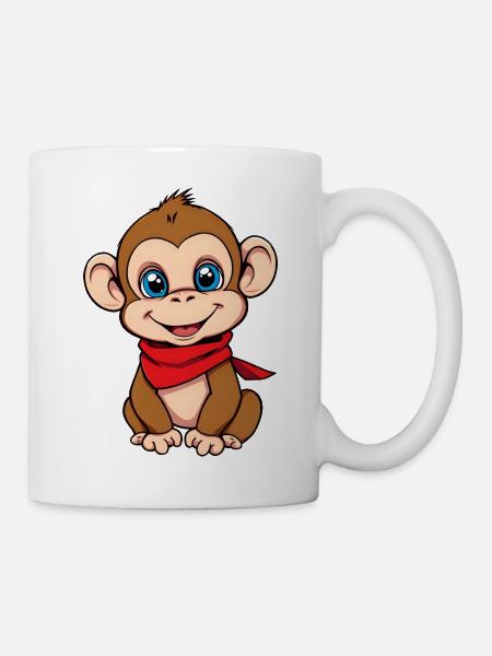Niedliches Affe Rotes Bandana - Tasse - Weiß