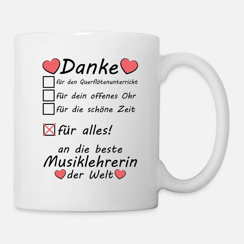 Querflöte Musiklehrerin Lehrerin Danke sagen - Tasse - Weiß