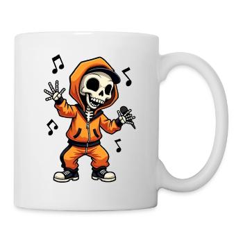 Skeleton Rapper in orangefarbener Jogginghose mit Kapuze - Tasse - Weiß - Rechts