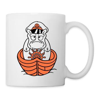 Lustiges Nilpferd Kapitän Segelt Süß Cartoon Comic - Tasse - Weiß - Rechts