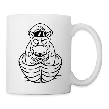Lustiges Nilpferd Kapitän Segelt Süß Cartoon Comic - Tasse - Weiß - Rechts