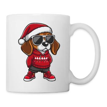 Beagle Hund Weihnachten Comic Cool - Tasse - Weiß - Rechts