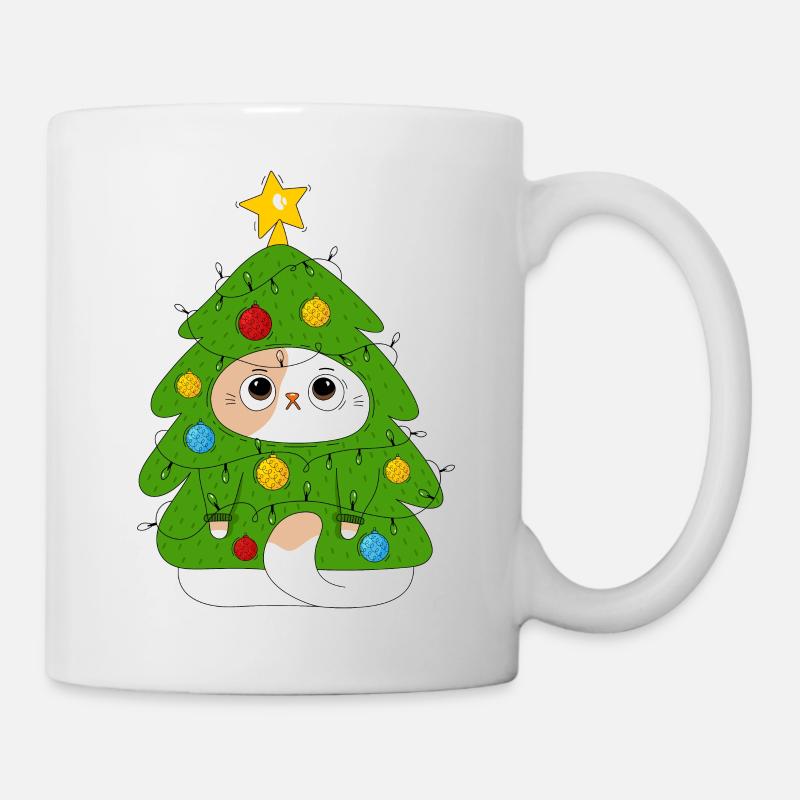 Katze und Weihnachtsbaum - Tasse - Weiß