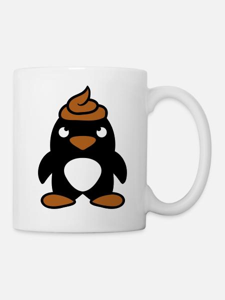 Penguin poop made on head Funny poop shit - Mug - white