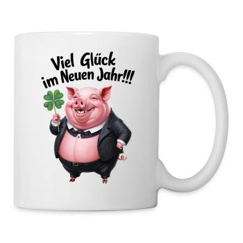 Silvester Neujahr Glückwunsch Neues Jahr Schwein - Tasse - Weiß - Rechts