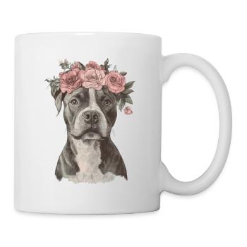American Staffordshire Terrier with Flower Wreath - Mug - white - Right