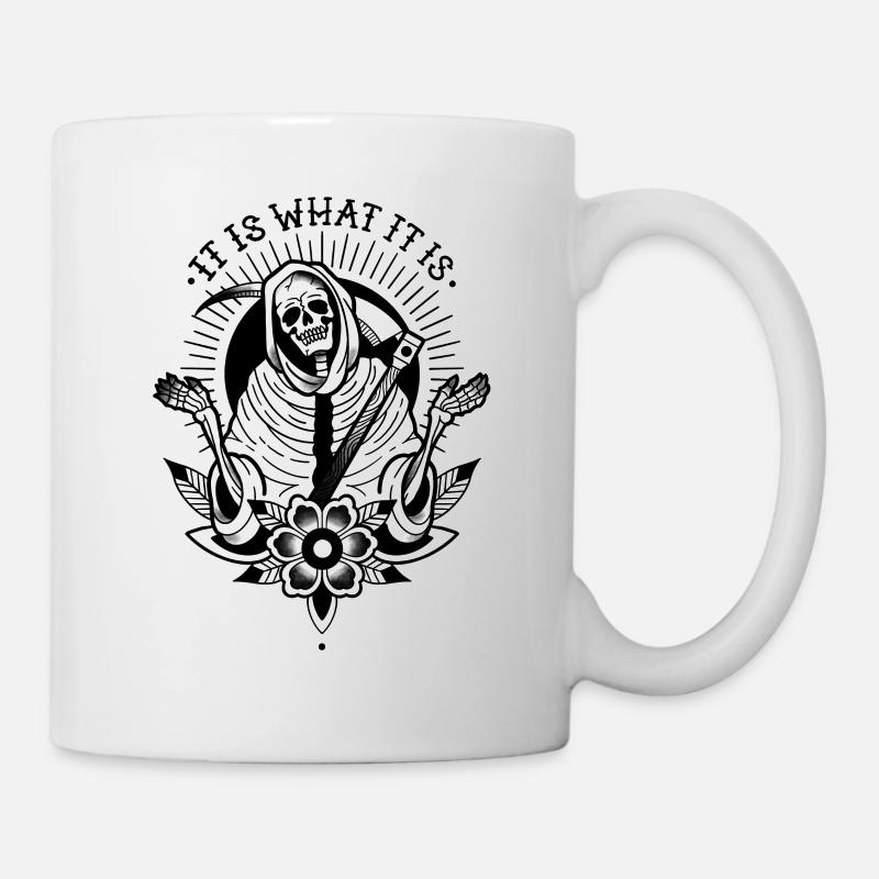 Oldschool Sensenmann "ES IST, WAS ES IST" - Tasse - Weiß
