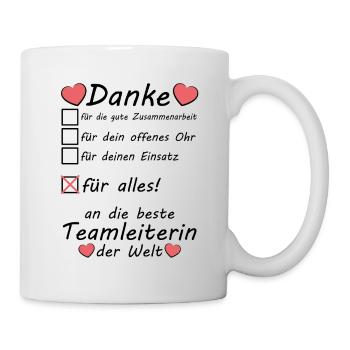 Teamleiterin Teamleitung Abschiedsgeschenk Danke - Tasse - Weiß - Rechts