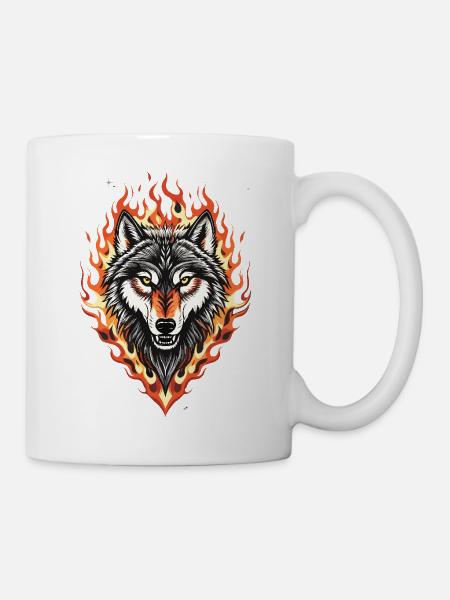 Wolf und Flammen - Tasse - Weiß
