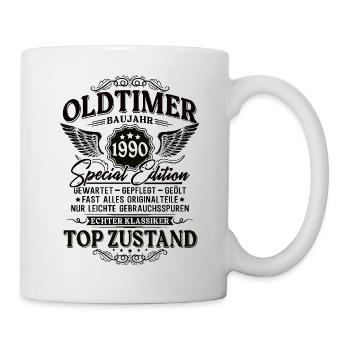 Oldtimer Baujahr 1990 Jahrgang Geburtstag Geschenk - Tasse - Weiß - Rechts
