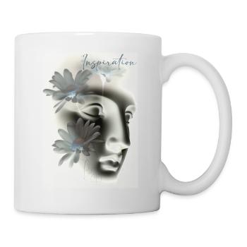 Yvo Tattoo, beige, bleu, fleurs, buste - Mug blanc - blanc - Droite