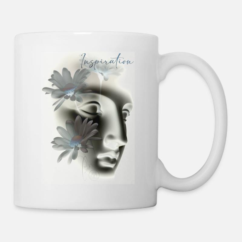 Yvo Tattoo, beige, blue, flowers, bust - Mug - white