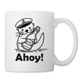 Cute Seaman Otter Holding A Postcard In A Bottle - Mug - white - Right