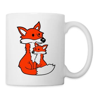 2 Foxes Mother Red Fox Little Child Father Mom - Mug - white - Right